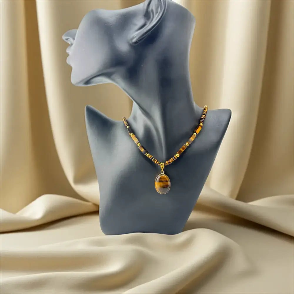 Tiger’s Eye Beads with Polished Pendant Necklace – Strength, Balance & Stylish Grace