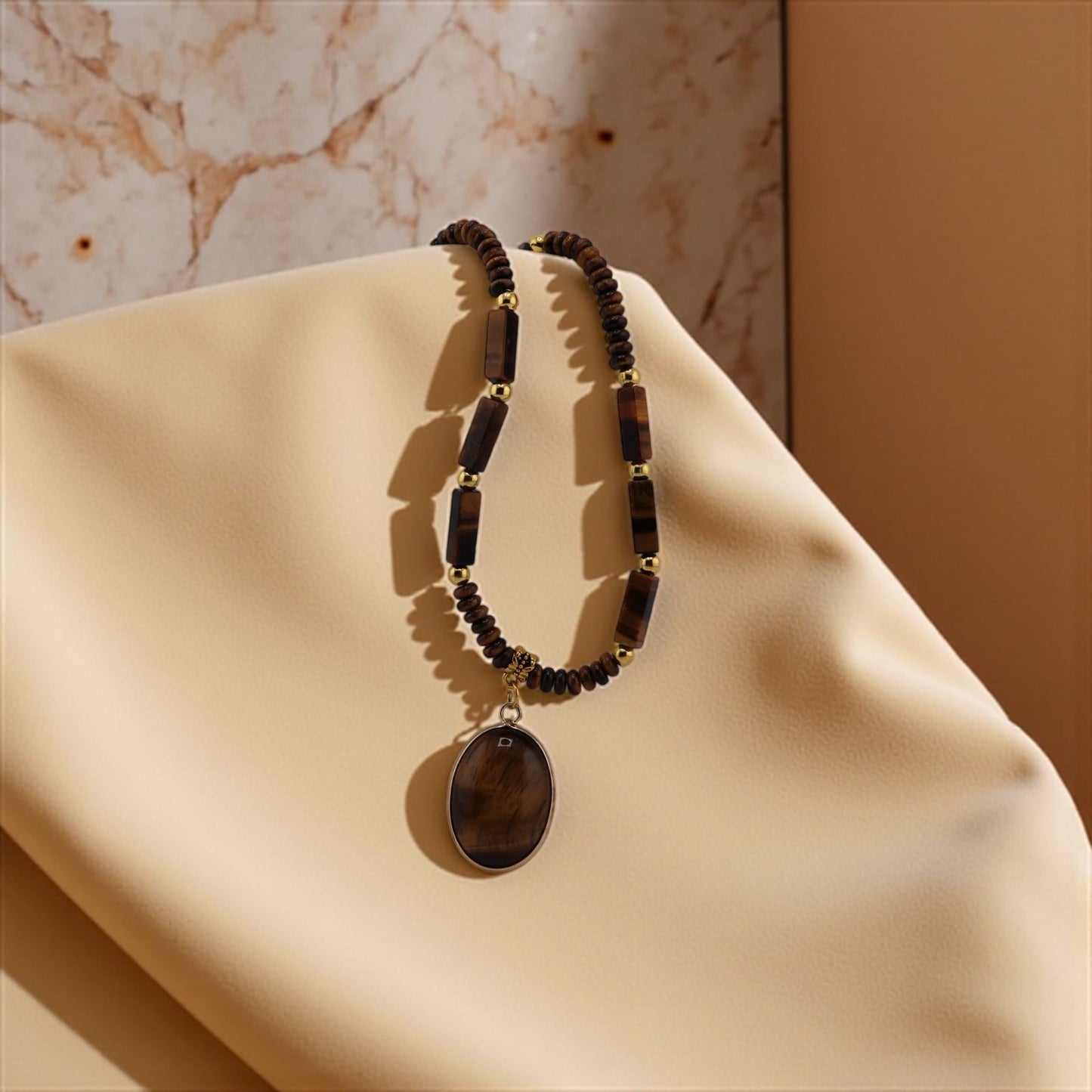Tiger’s Eye Beads with Polished Pendant Necklace – Strength, Balance & Stylish Grace