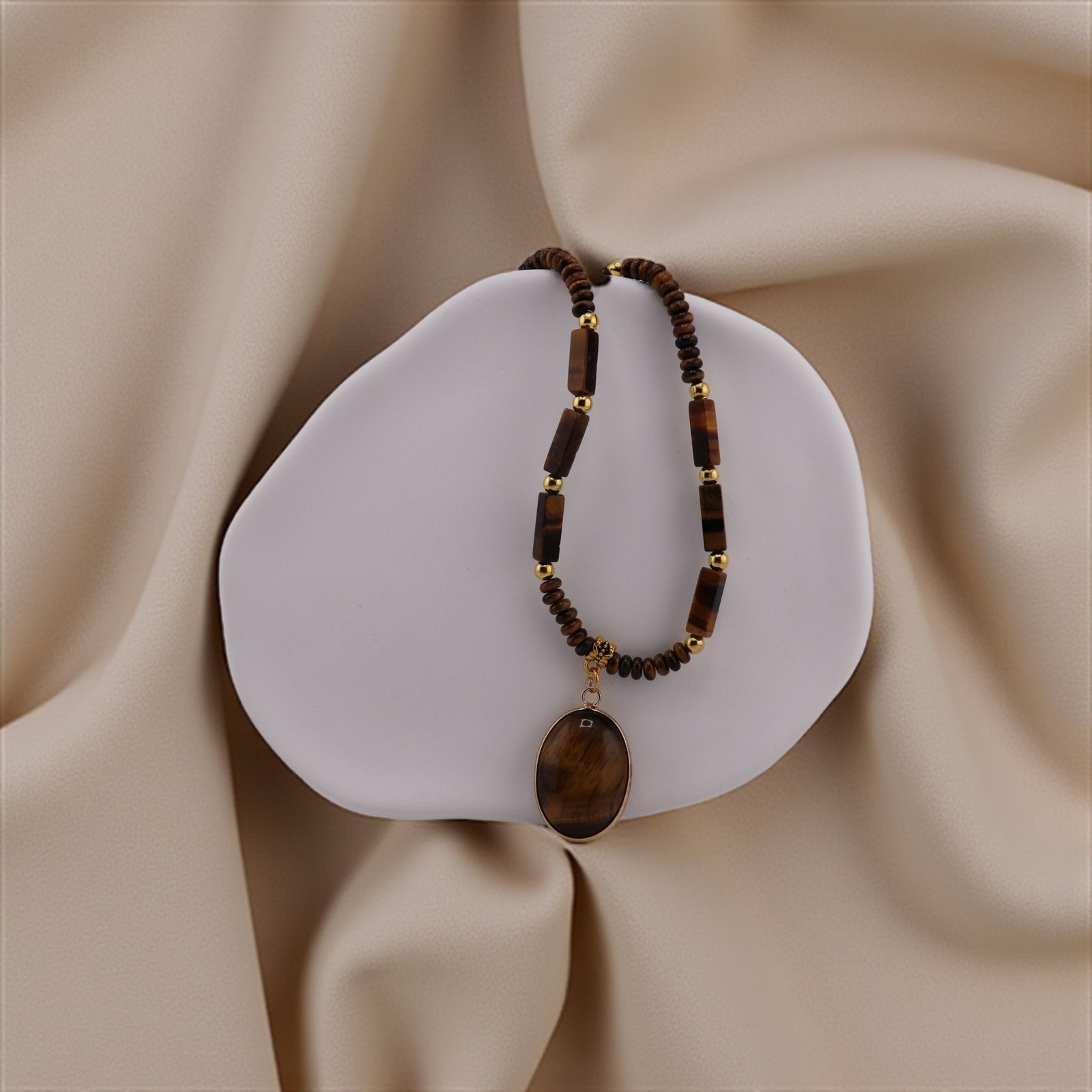 Tiger’s Eye Beads with Polished Pendant Necklace – Strength, Balance & Stylish Grace