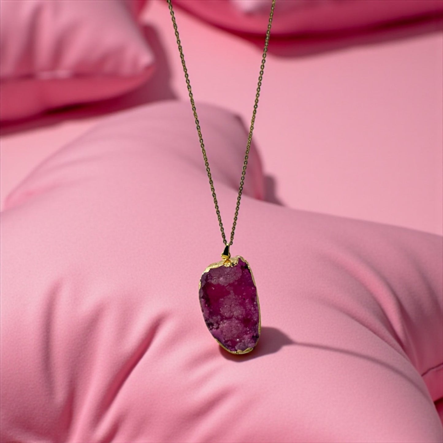 Raw Pink Druzy Quartz Necklace – Sparkling Love & Feminine Grace