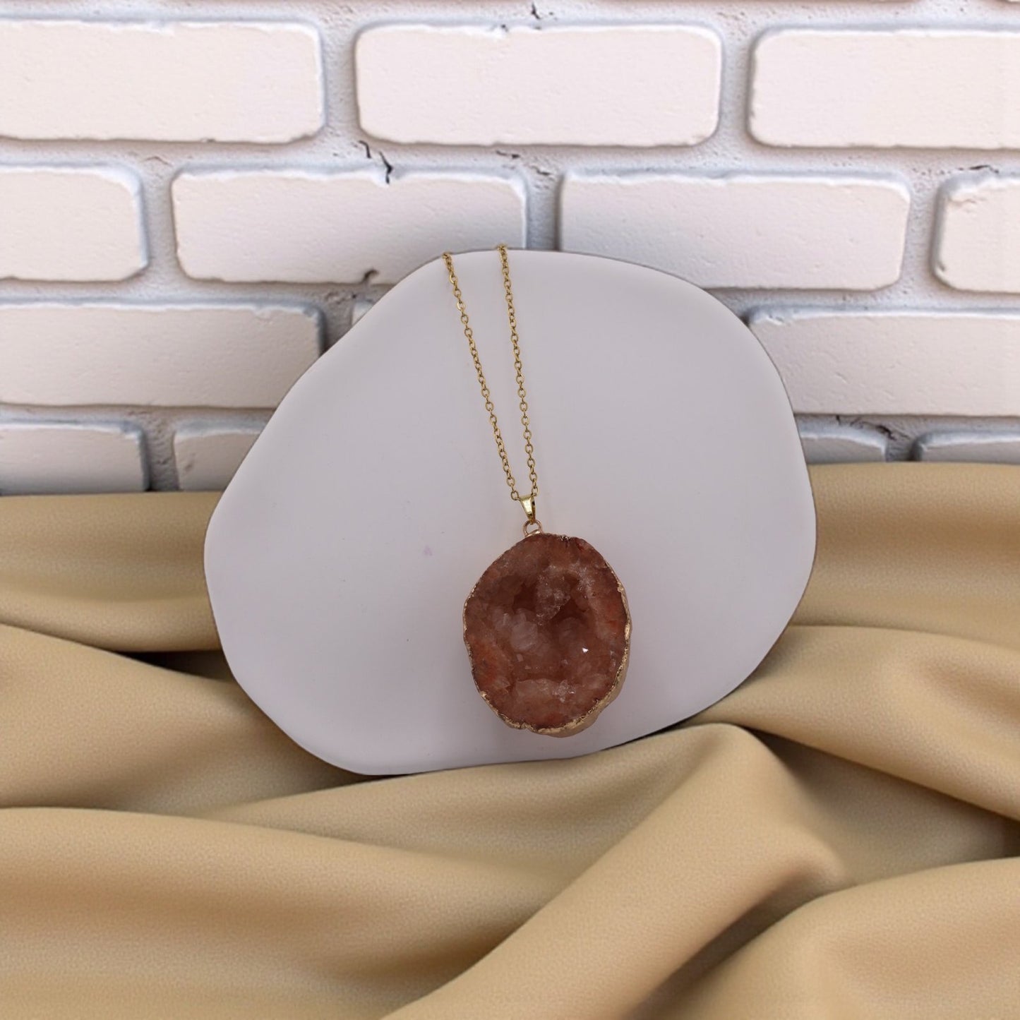 Orange Geode Natural Cut Necklace – Vibrant Spark & Earthy Glow