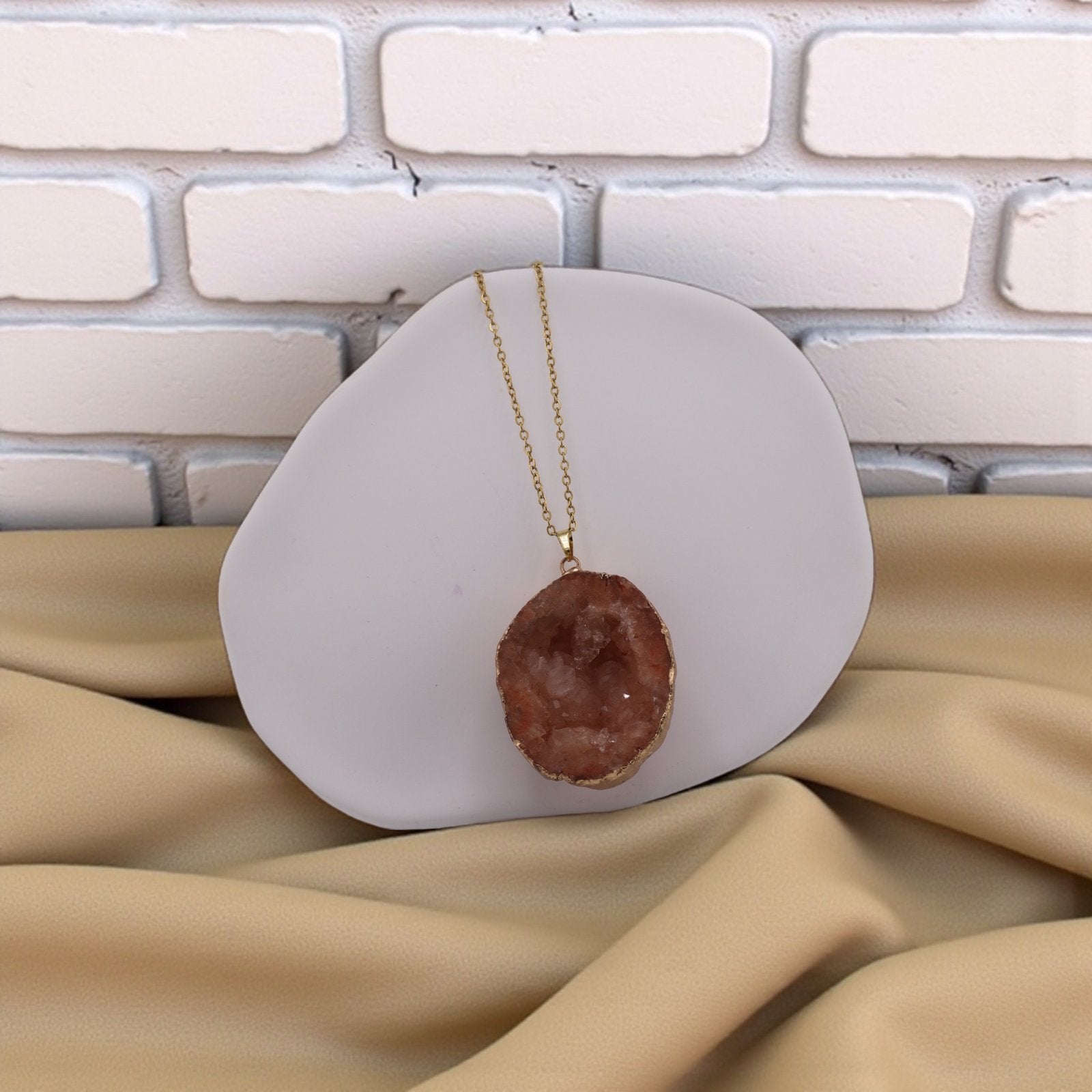 Orange Geode Natural Cut Necklace – Vibrant Spark & Earthy Glow