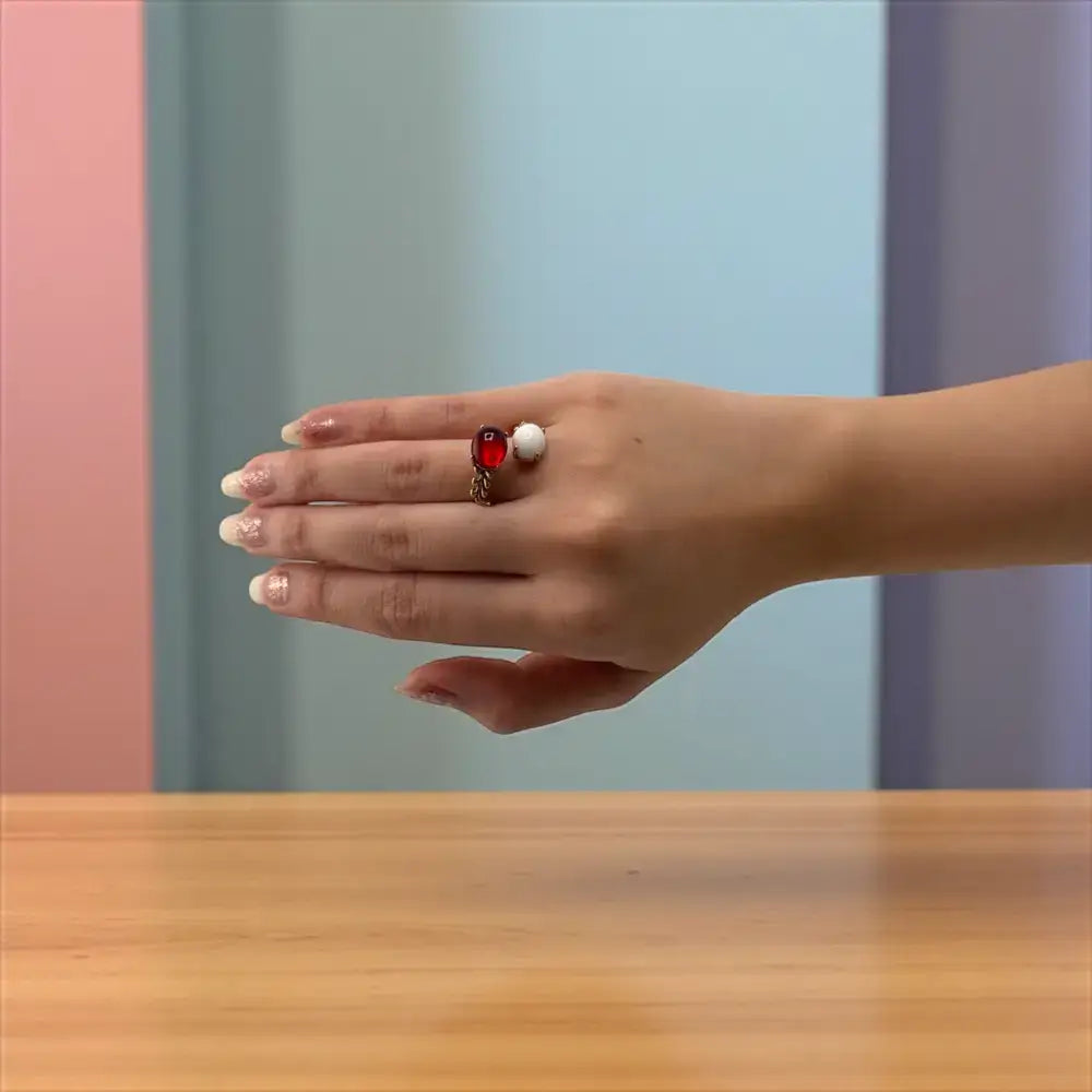 Dual Flame Red Onyx & White Jade Ring – Strength & Serenity United