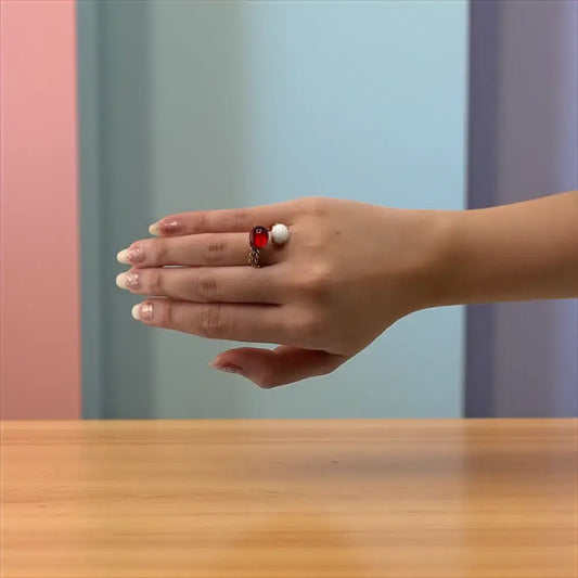 Dual Flame Red Onyx & White Jade Ring – Strength & Serenity United