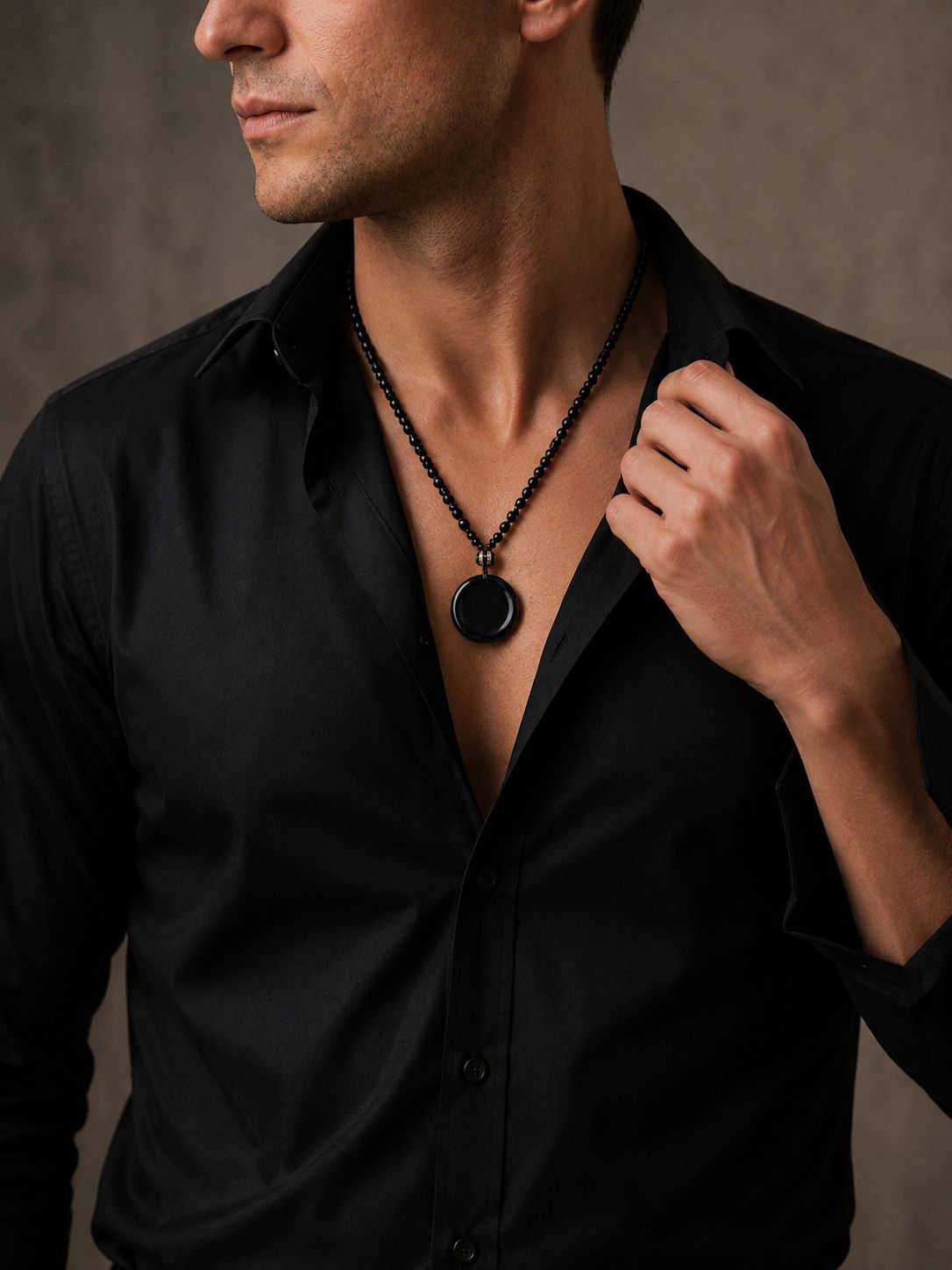 Black Obsidian Protection Round Pendant Necklace