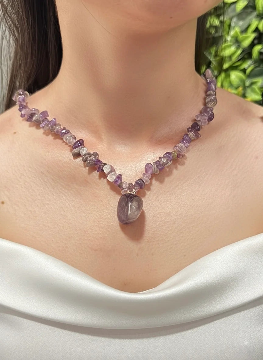 Raw Amethyst Chakra Necklace – Gateway to Spiritual Alignment