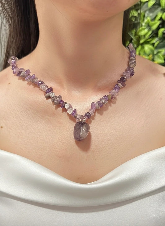 Raw Amethyst Chakra Necklace – Gateway to Spiritual Alignment