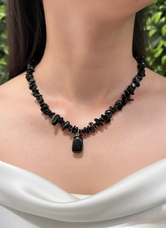Raw Black Obsidian with Polished Pendant Necklace – Bold Energy & Refined Touch