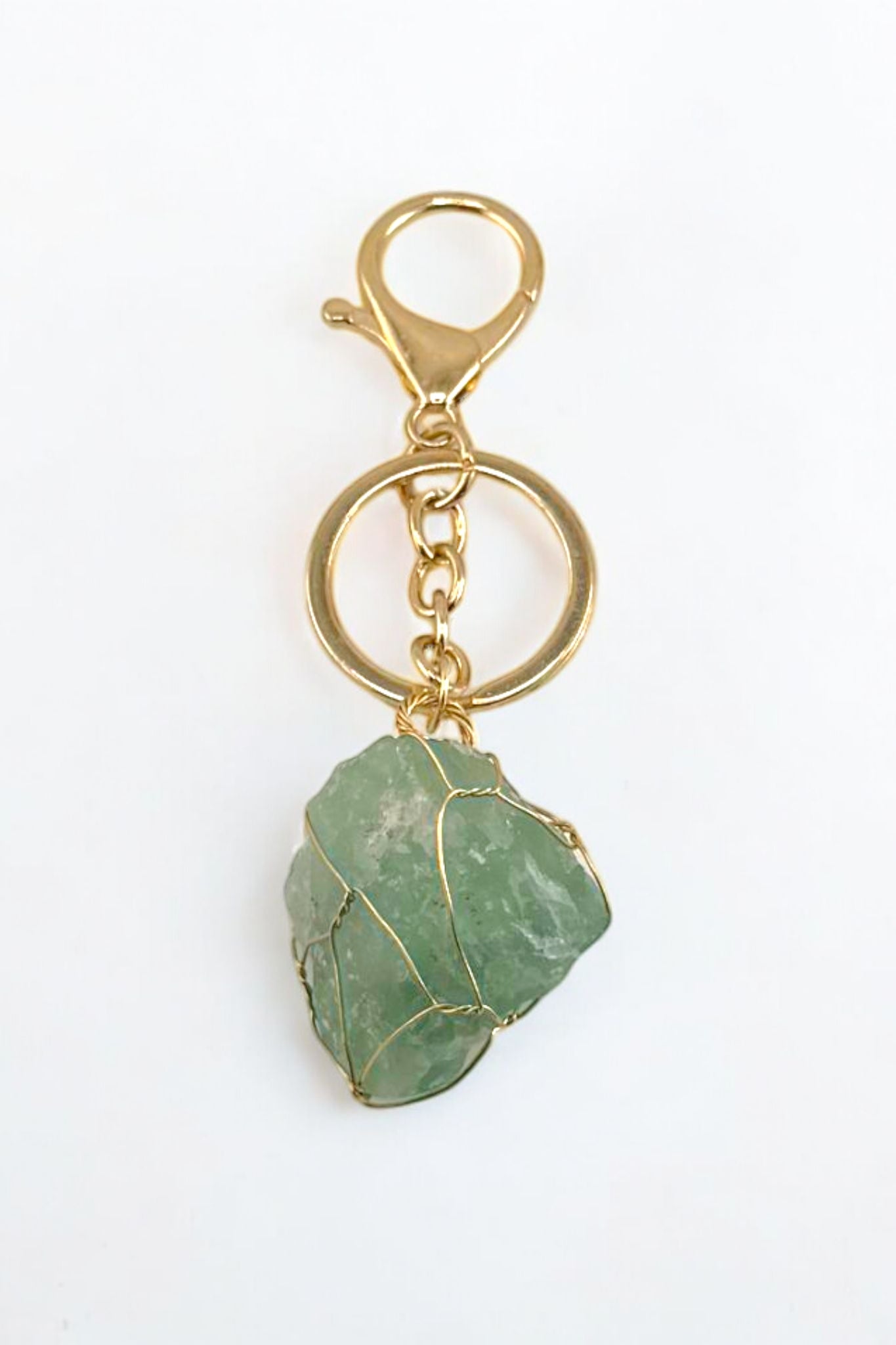Raw Jade Crystal Keychain – Natural Green Jade Keychain for Good Luck & Prosperity