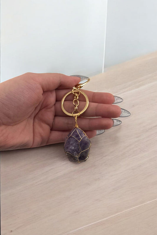 Raw Amethyst Crystal Keychain – Natural Amethyst Stone Keychain for Calm Mind & Spiritual Growth
