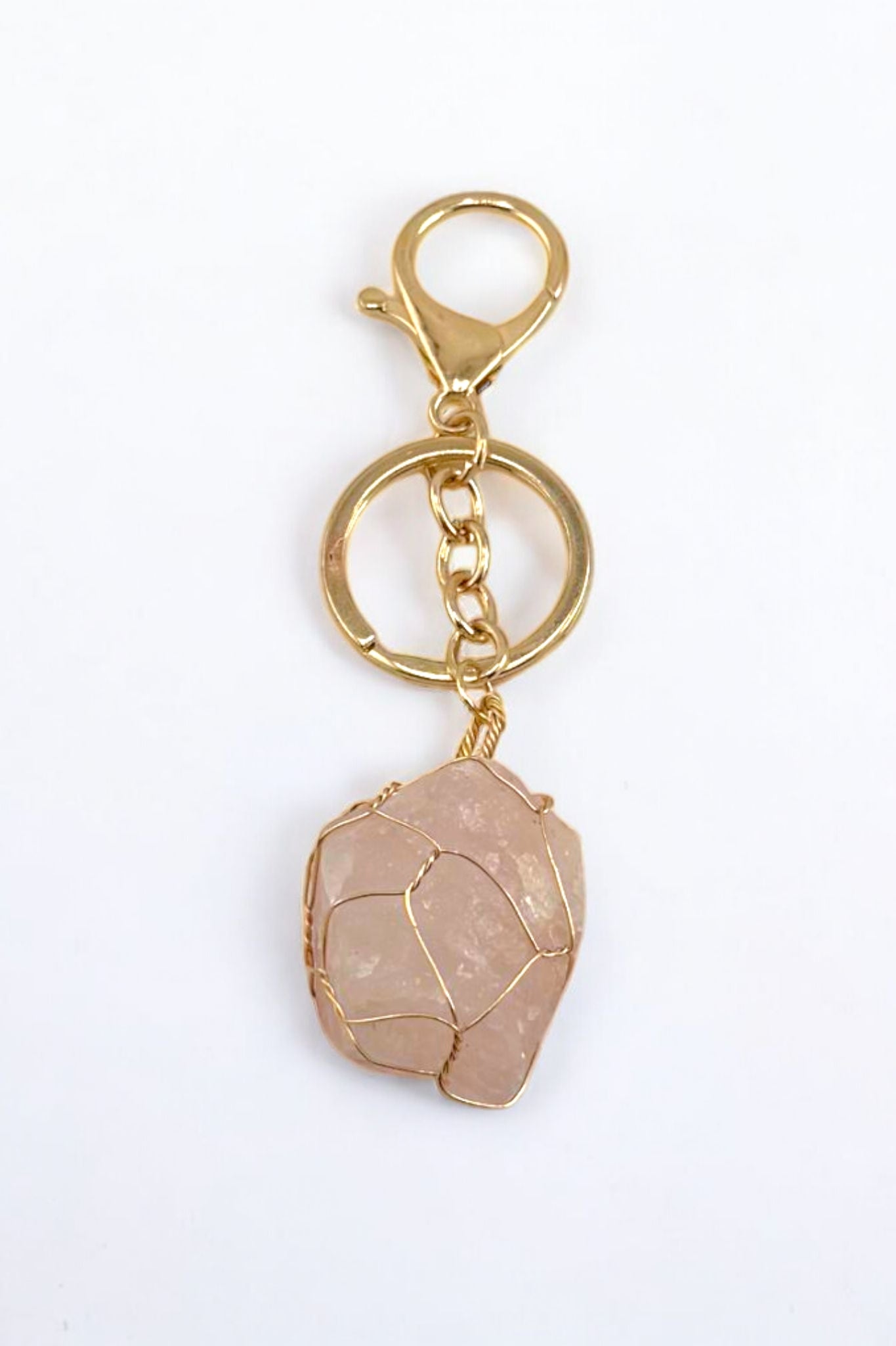 Raw Rose Quartz Keychain – Natural Rose Quartz Crystal Keychain for Healing & Love Energy