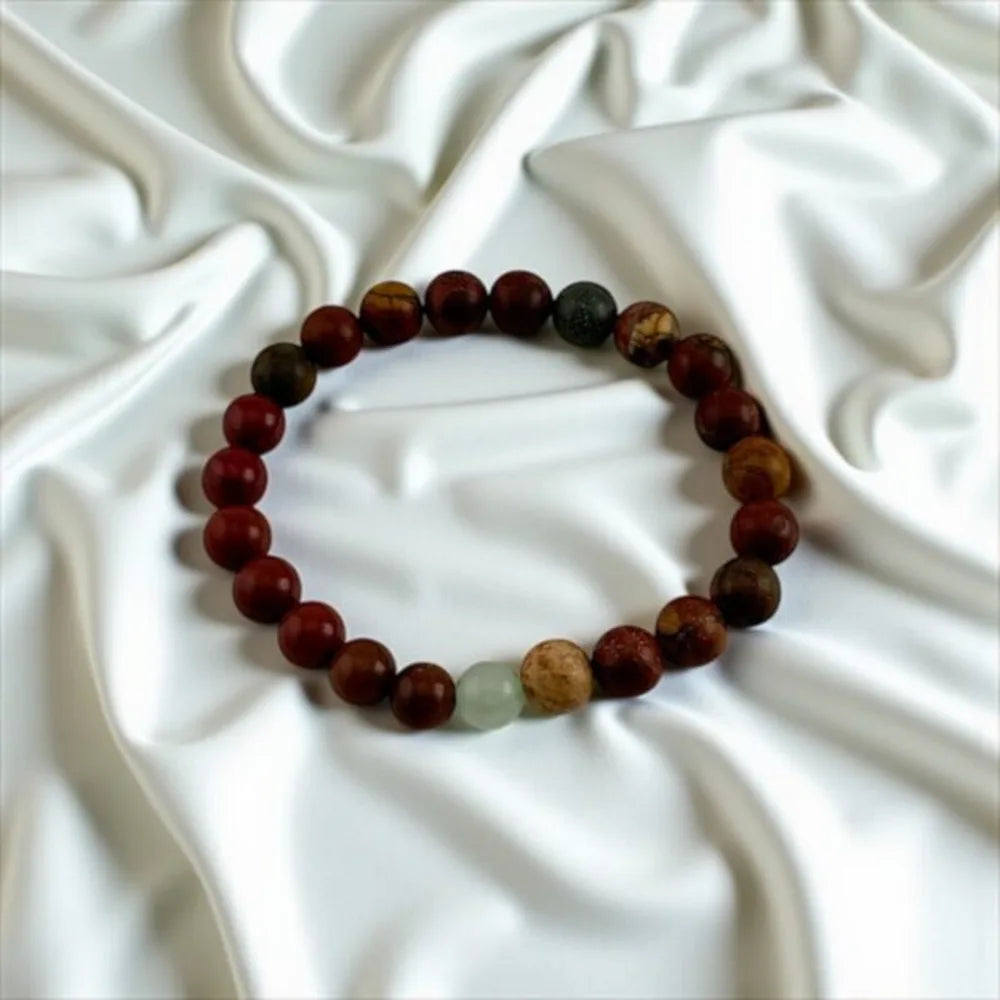 Red Jasper, Goldstone, Black Onyx & Jade Bracelet – Balanced Strength with Timeless Energy