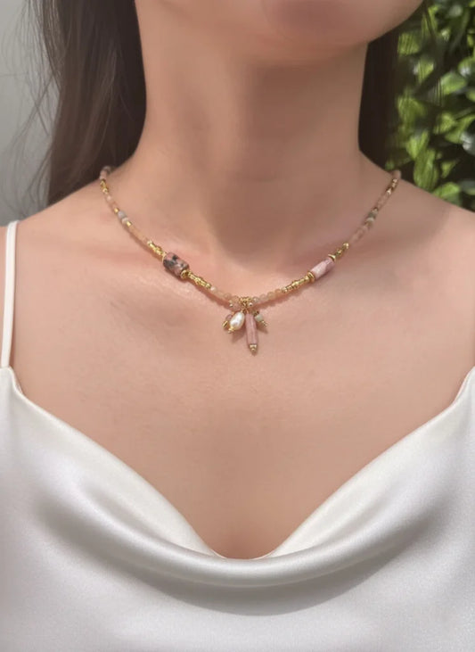 Rhodonite, Pink Aventurine & Dalmatian Jasper Necklace – Playful Warmth & Gentle Love