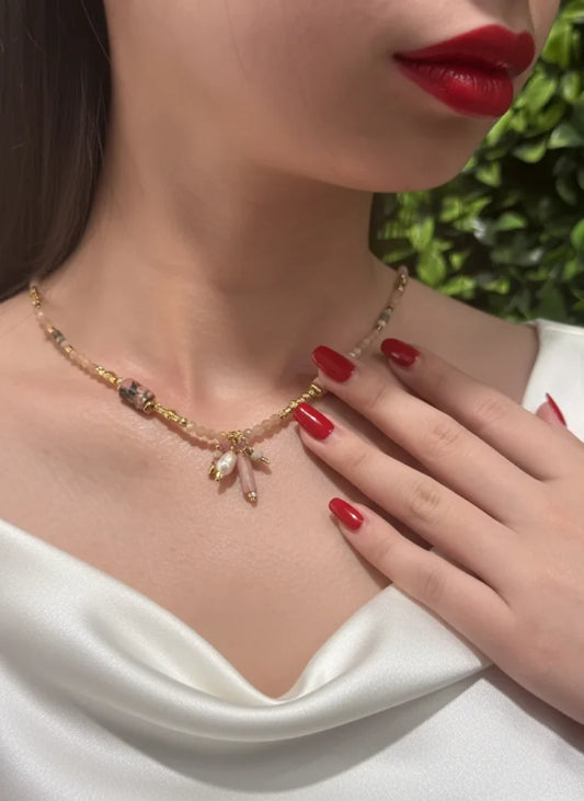 Rhodonite, Pink Aventurine & Dalmatian Jasper Necklace – Playful Warmth & Gentle Love