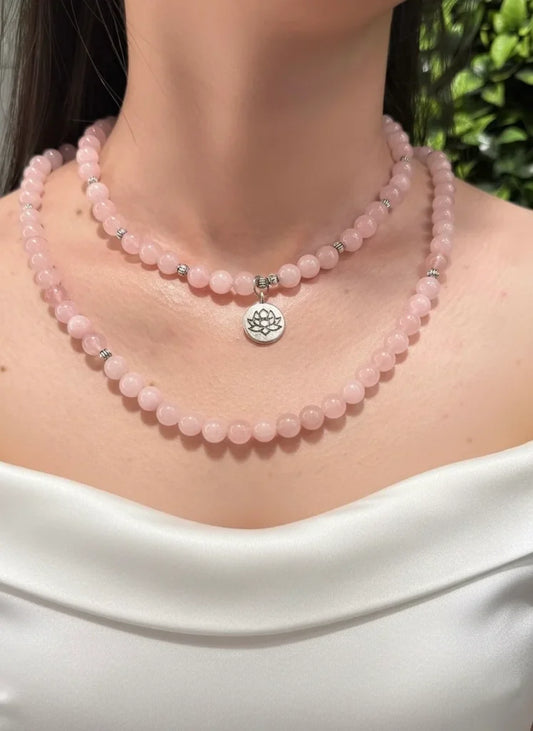 Rose Quartz with Silver Spacer Beads Necklace – Romantic Elegance & Subtle Charm
