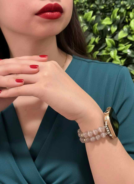 Rose Quartz Beaded Strap Watch – elegant watch strap with natural rose quartz beads.