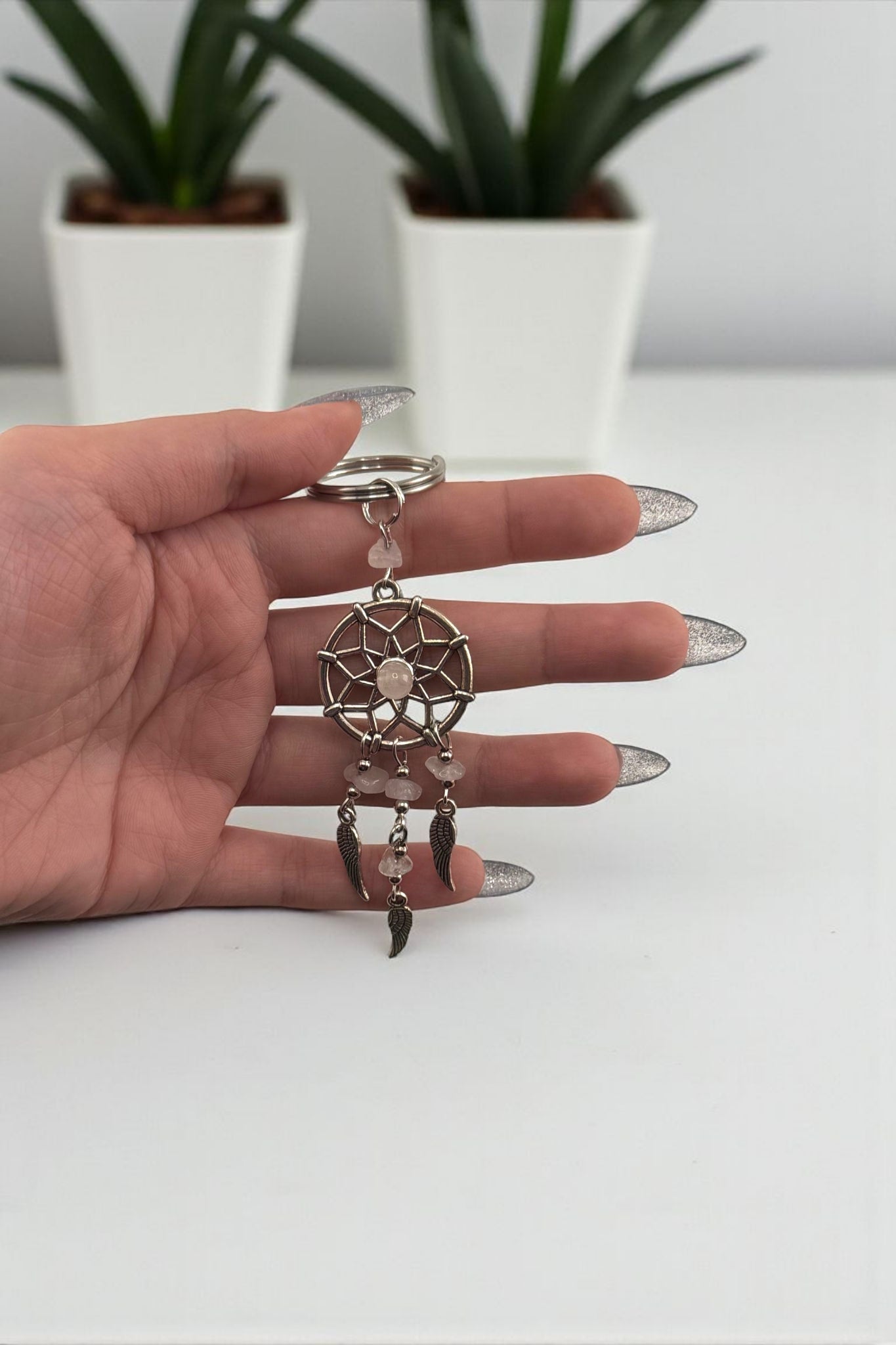 Rose Quartz Keychain – Real Rose Quartz Crystal Keychain for Love & Positive Vibes