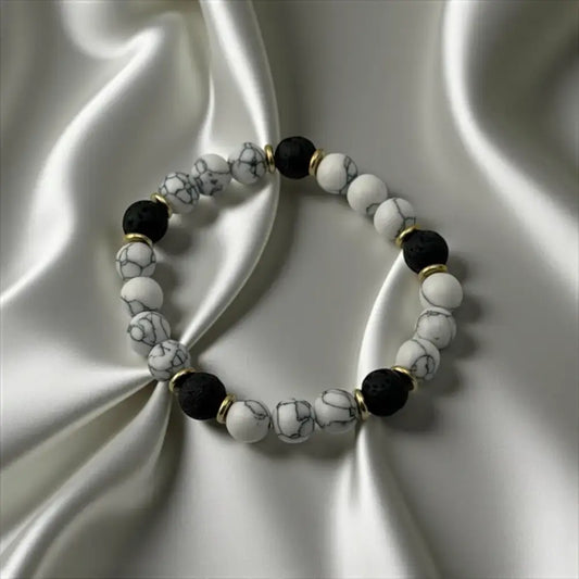 Howlite & Lava Stone Bracelet – Calming Spirit with Fiery Edge