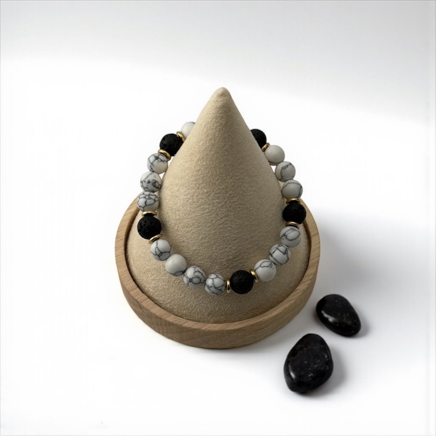 Howlite & Lava Stone Bracelet – Calming Spirit with Fiery Edge