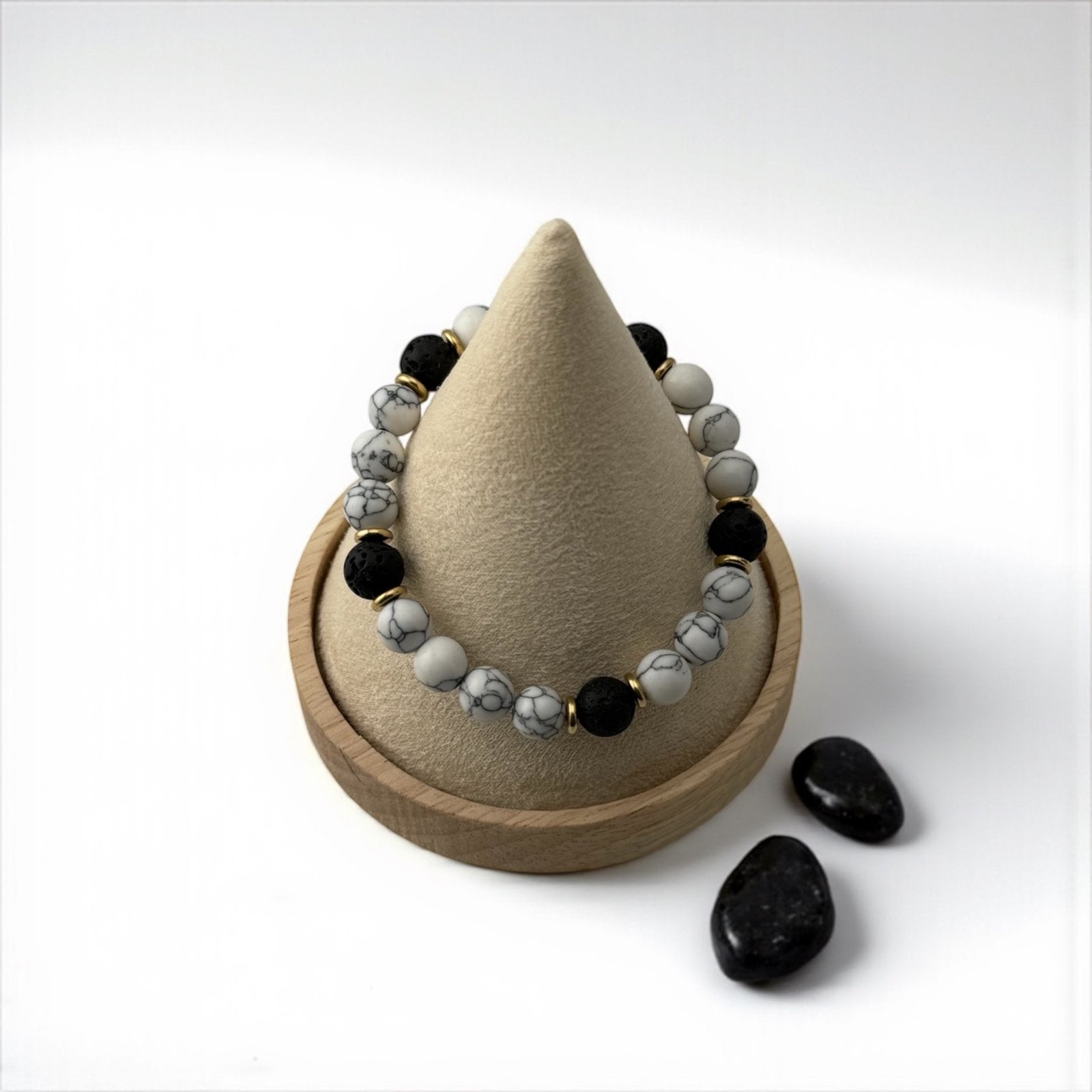 Howlite & Lava Stone Bracelet – Calming Spirit with Fiery Edge