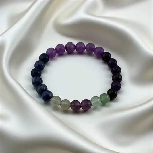 Amethyst, Clear Quartz, Green Aventurine, Sodalite, Black Onyx, Fluorite & Moonstone Bracelet – Chakra Alignment & Spiritual Balance