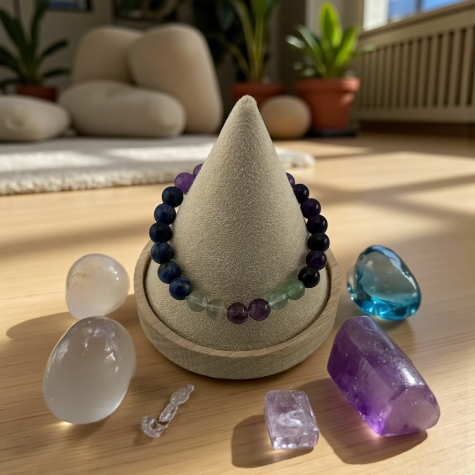 Amethyst, Clear Quartz, Green Aventurine, Sodalite, Black Onyx, Fluorite & Moonstone Bracelet – Chakra Alignment & Spiritual Balance