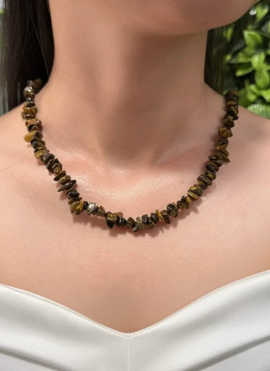 Tiger Eye Chip Necklace – Courage, Confidence & Golden Strength