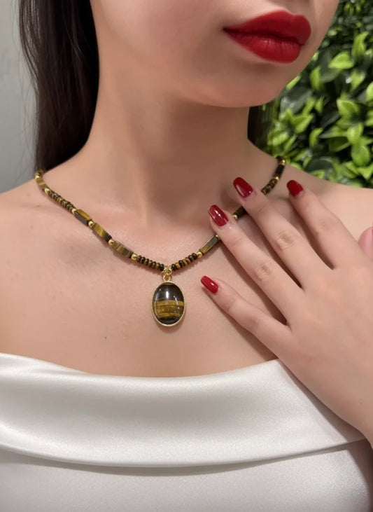 Tiger’s Eye Beads with Polished Pendant Necklace – Strength, Balance & Stylish Grace