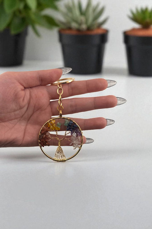 Tree of Life Keychain – 7 Chakra Stone Tree of Life Keychain for Balance & Healing Energy