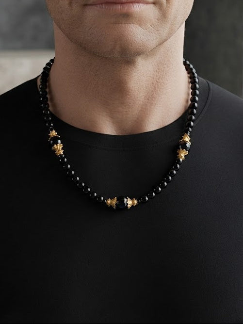 Black Obsidian Guardian Men's Beaded Necklace
