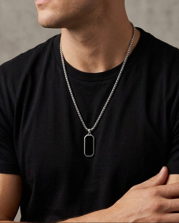 Black Onyx Bar Pendant Necklace