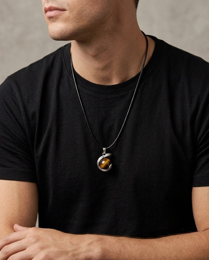 Tiger Eye Serpent Guardian Pendant Necklace