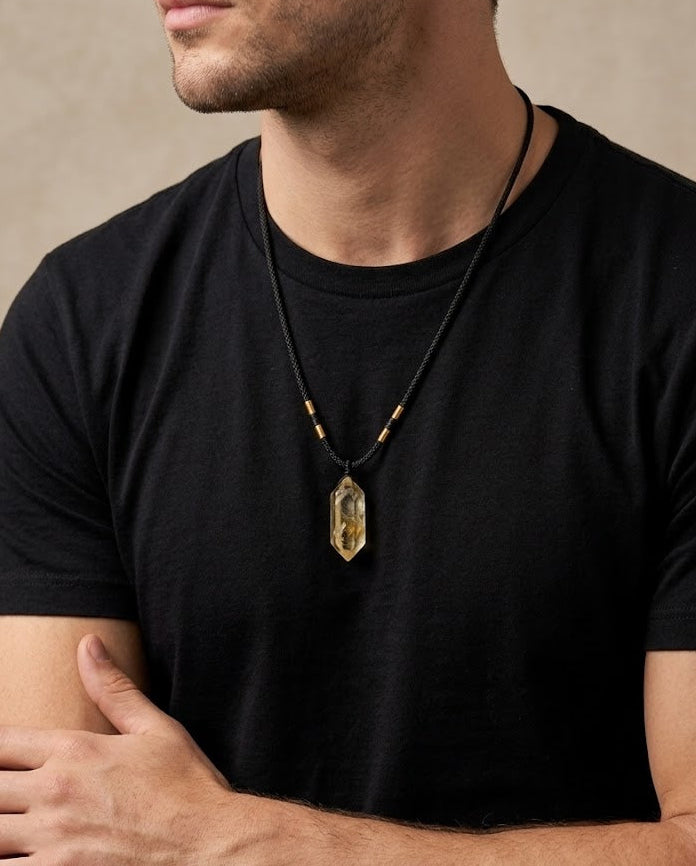 Citrine Prosperity Prism Men's Pendant Necklace