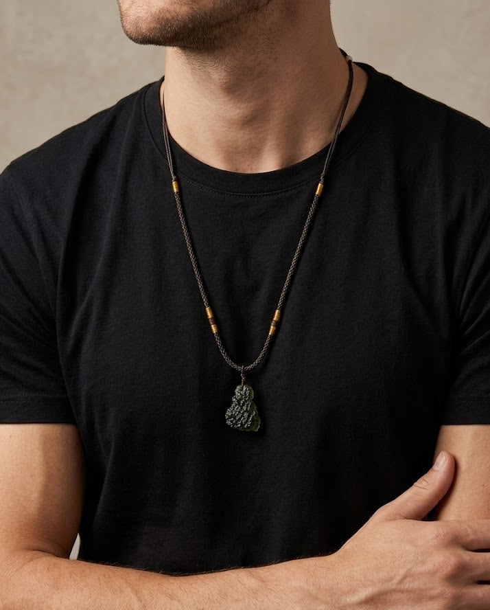 Moldavite Cosmic Ascension Men's Pendant Necklace