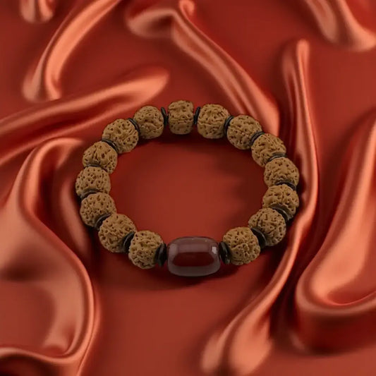 Rudraksha & Red Carnelian Bracelet – Spiritual Strength & Vital Force