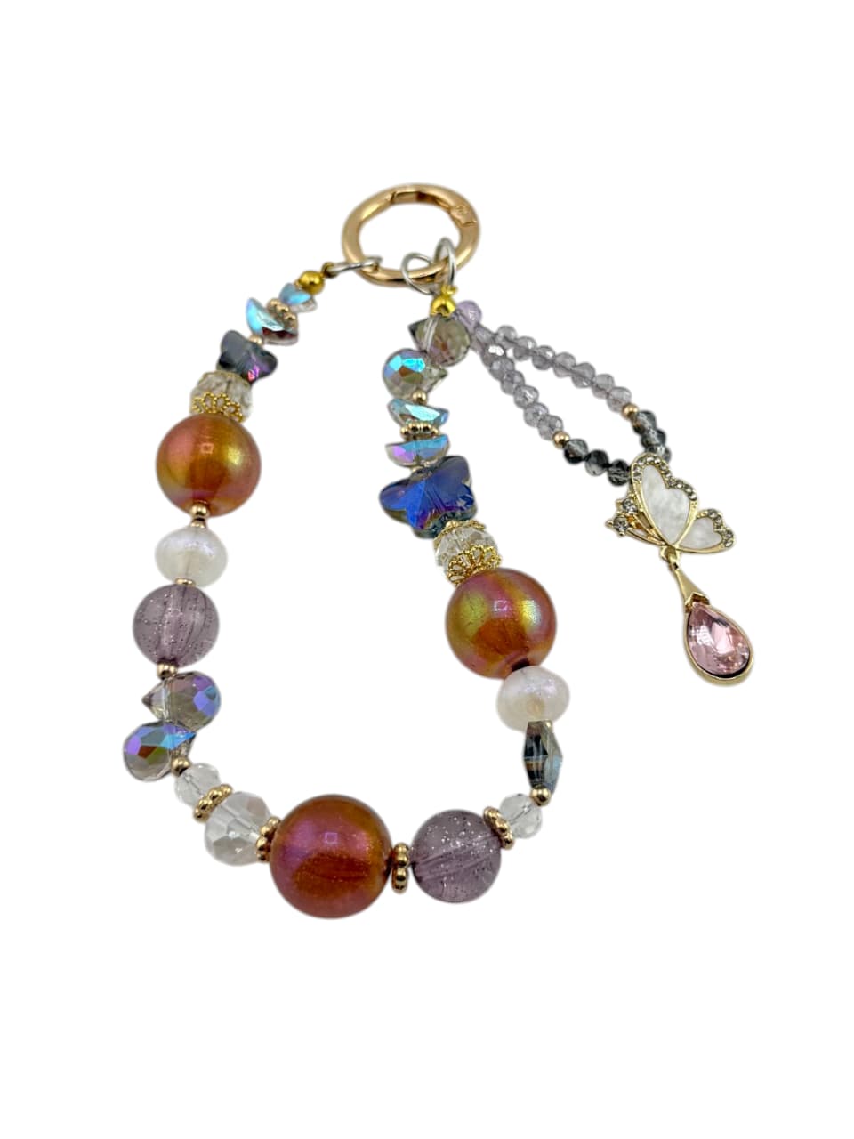 Handmade gemstone phone charm with rainbow beads