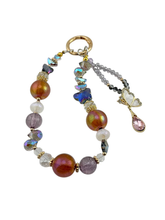 Handmade gemstone phone charm with rainbow beads