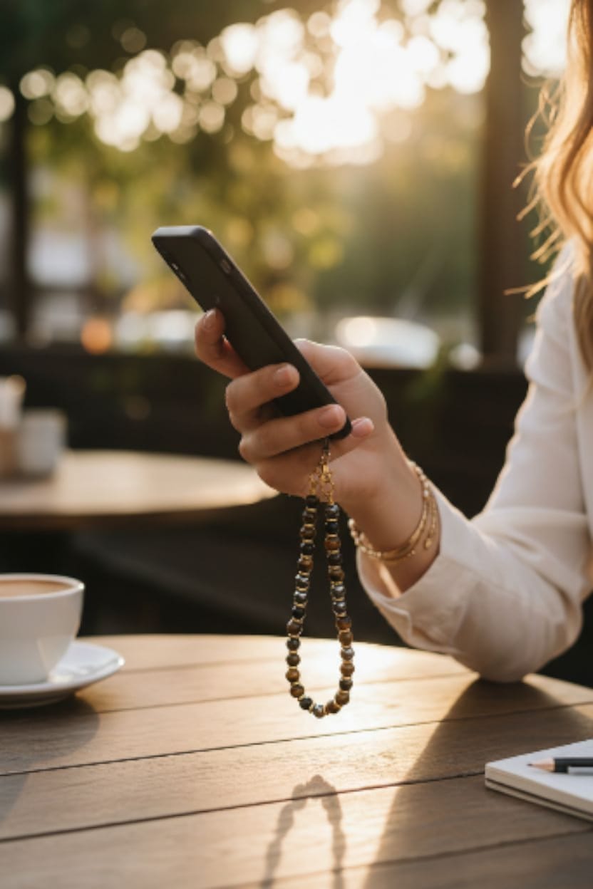 Tiger Eye and Hematite beaded phone keychain