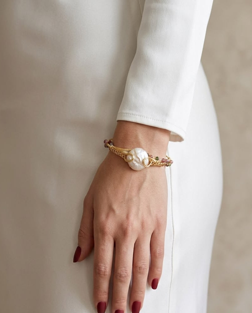 Pearl Bloom Harmony Cuff Bracelet
