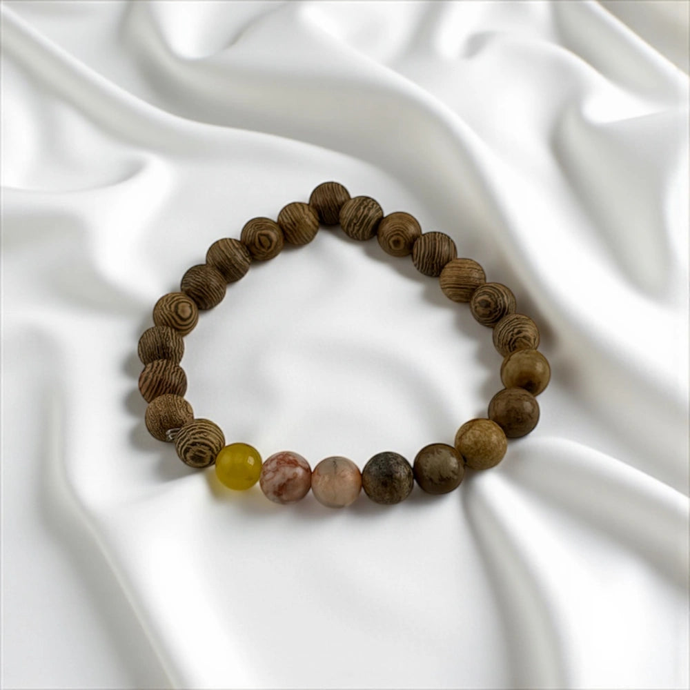 Yellow Jade, Sunstone & Rhodonite Bracelet – Joyful Glow & Loving Spirit