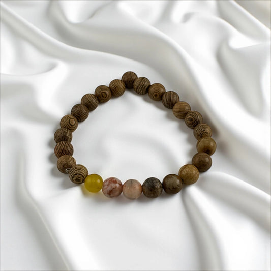 Yellow Jade, Sunstone & Rhodonite Bracelet – Joyful Glow & Loving Spirit