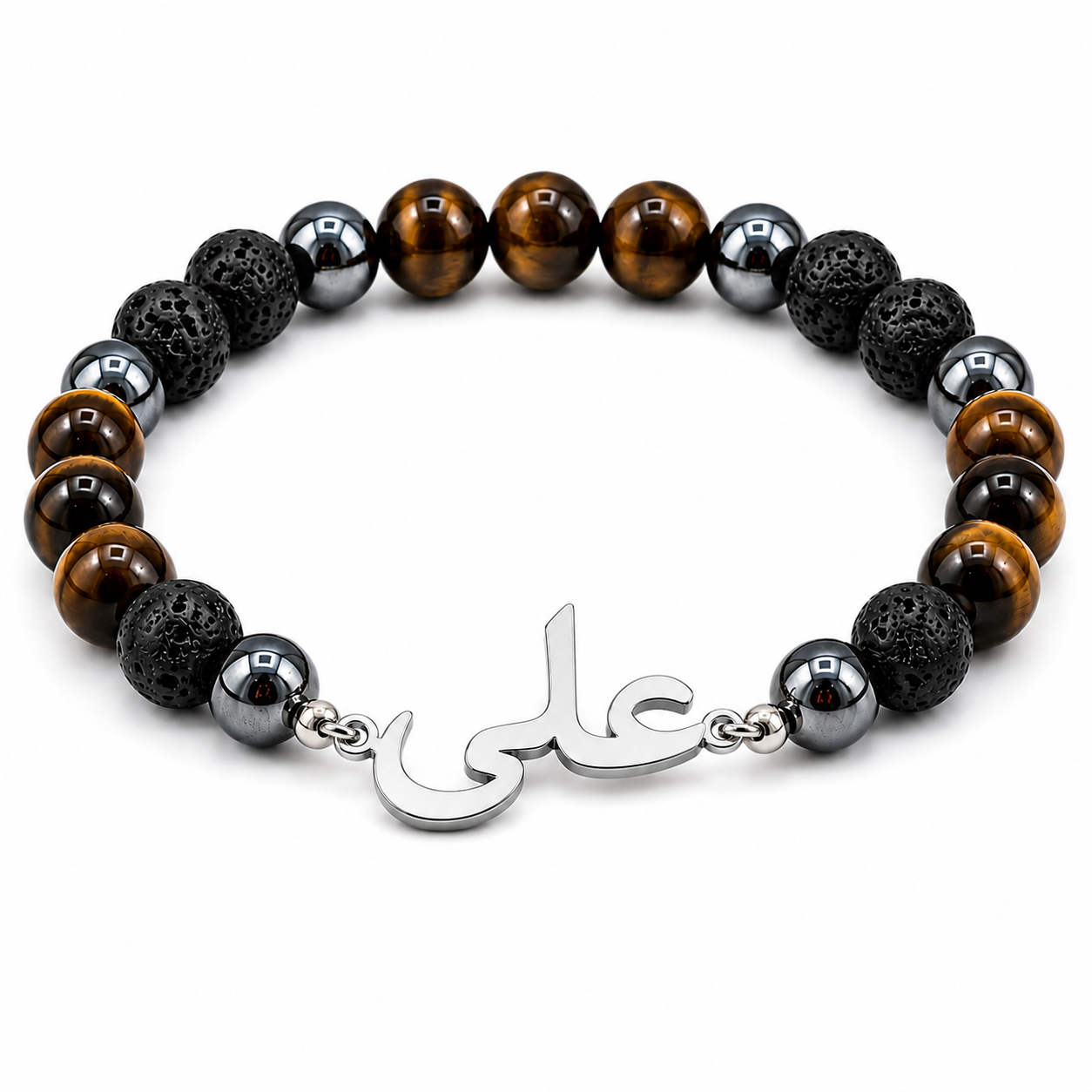 Tiger Eye & Black Lava Valor Name Bracelet for Men
