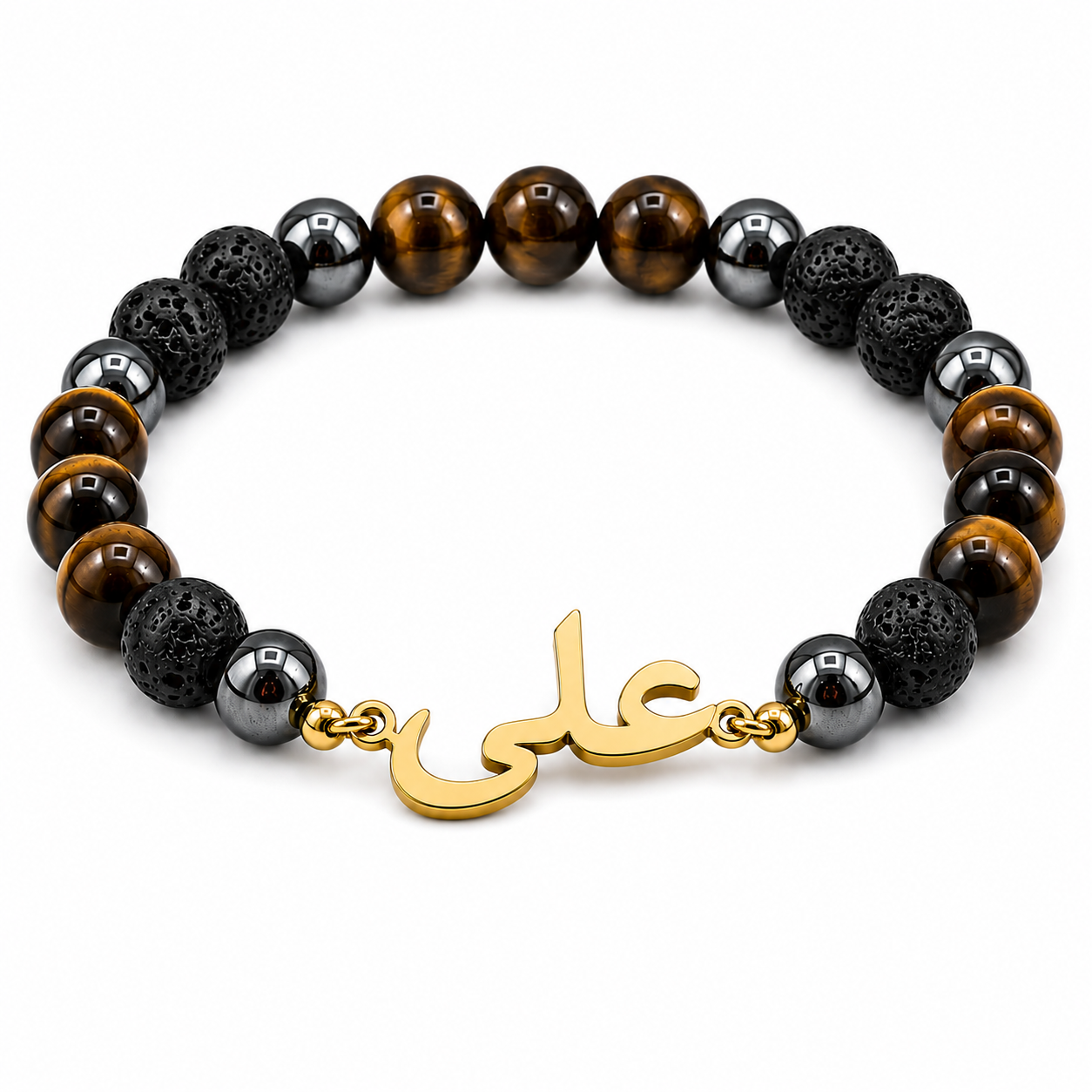 Tiger Eye & Black Lava Valor Name Bracelet for Men