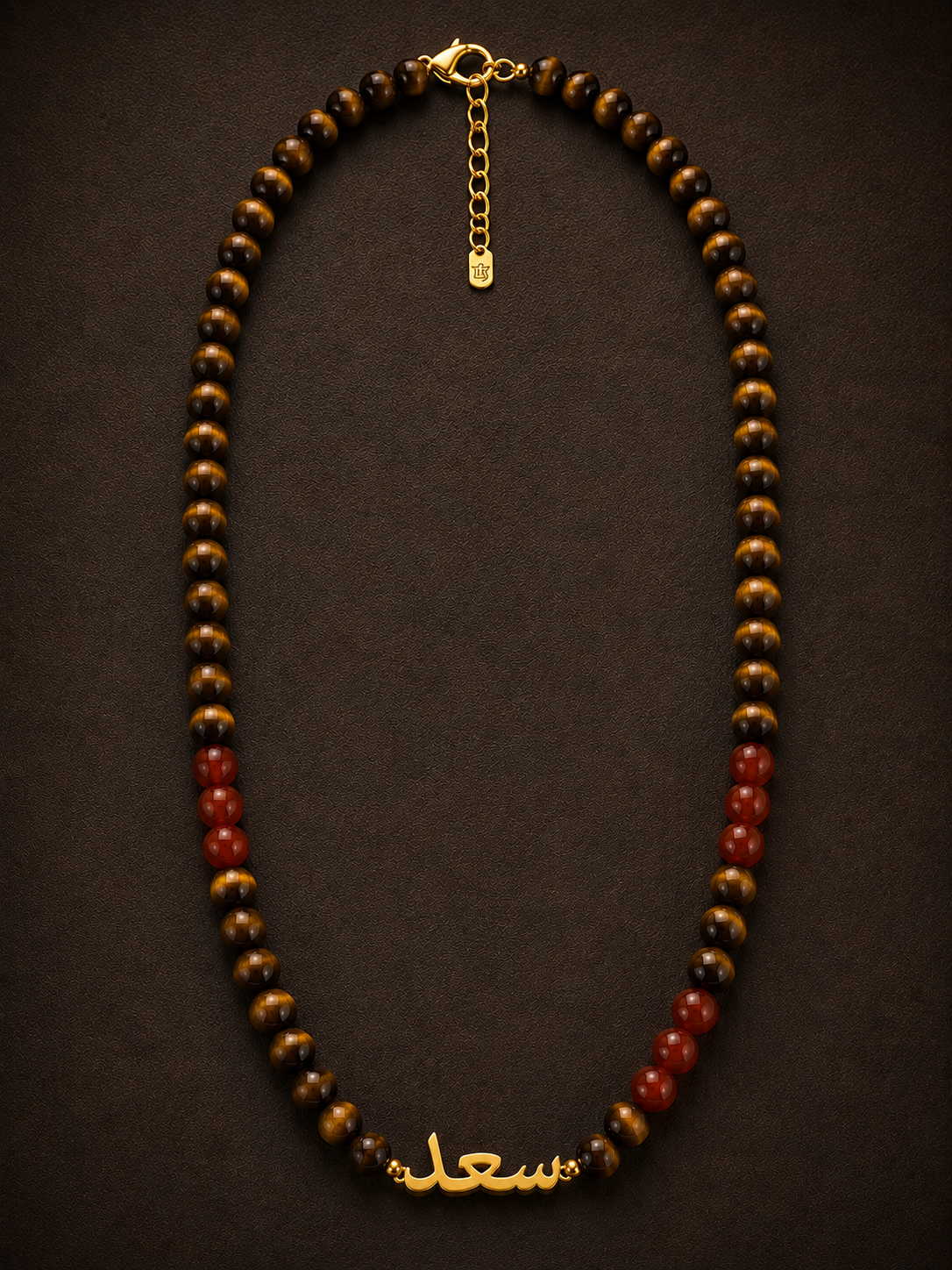 Tiger Eye & Red Carnelian Custom Name Necklace for Men