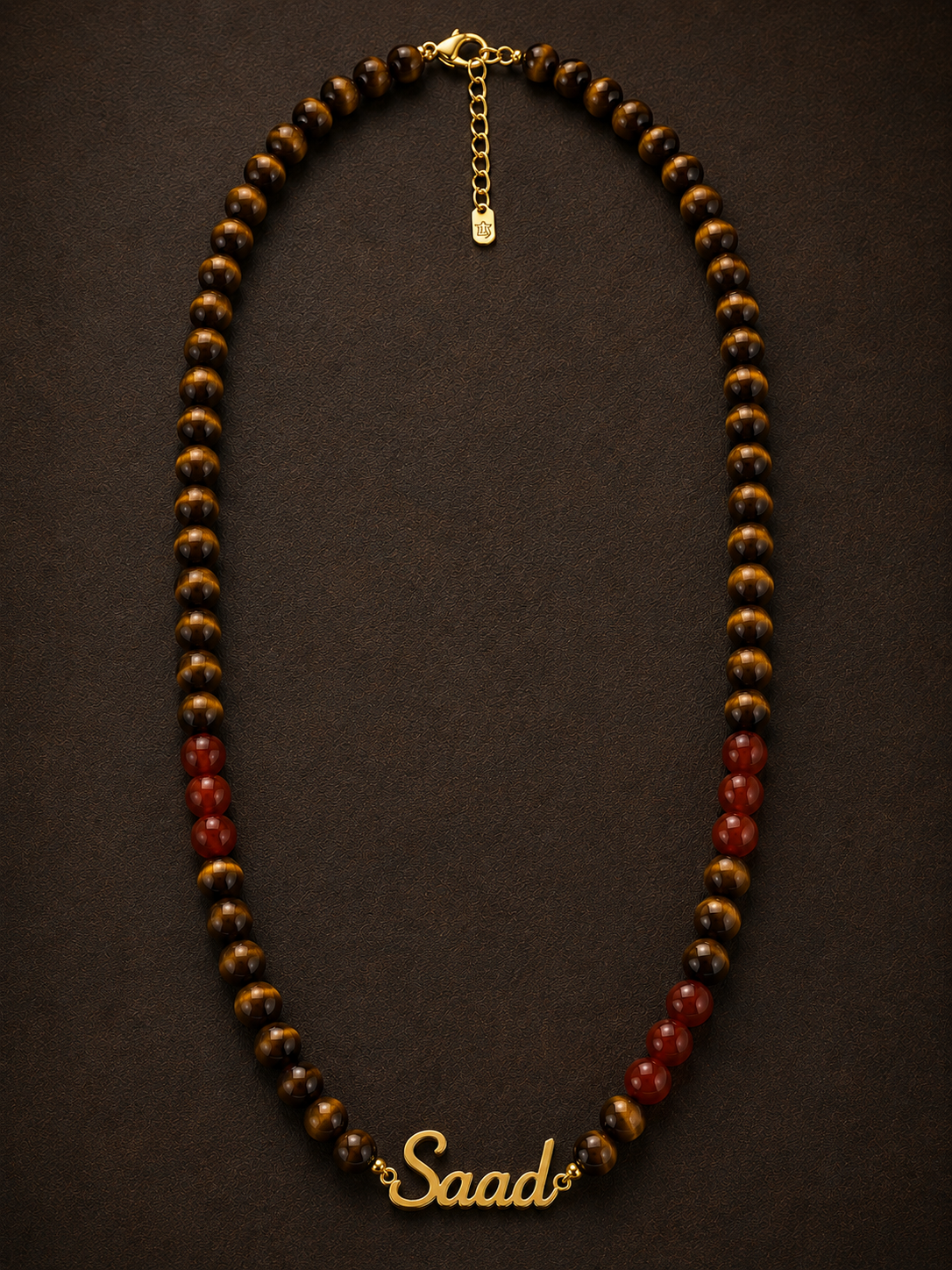 Tiger Eye & Red Carnelian Custom Name Necklace for Men