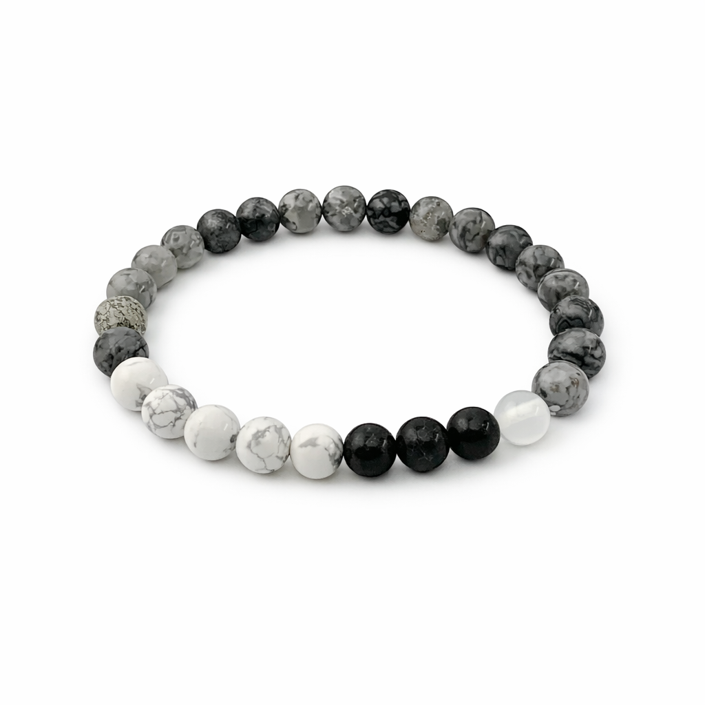 Multicolored beaded bracelet on a white background