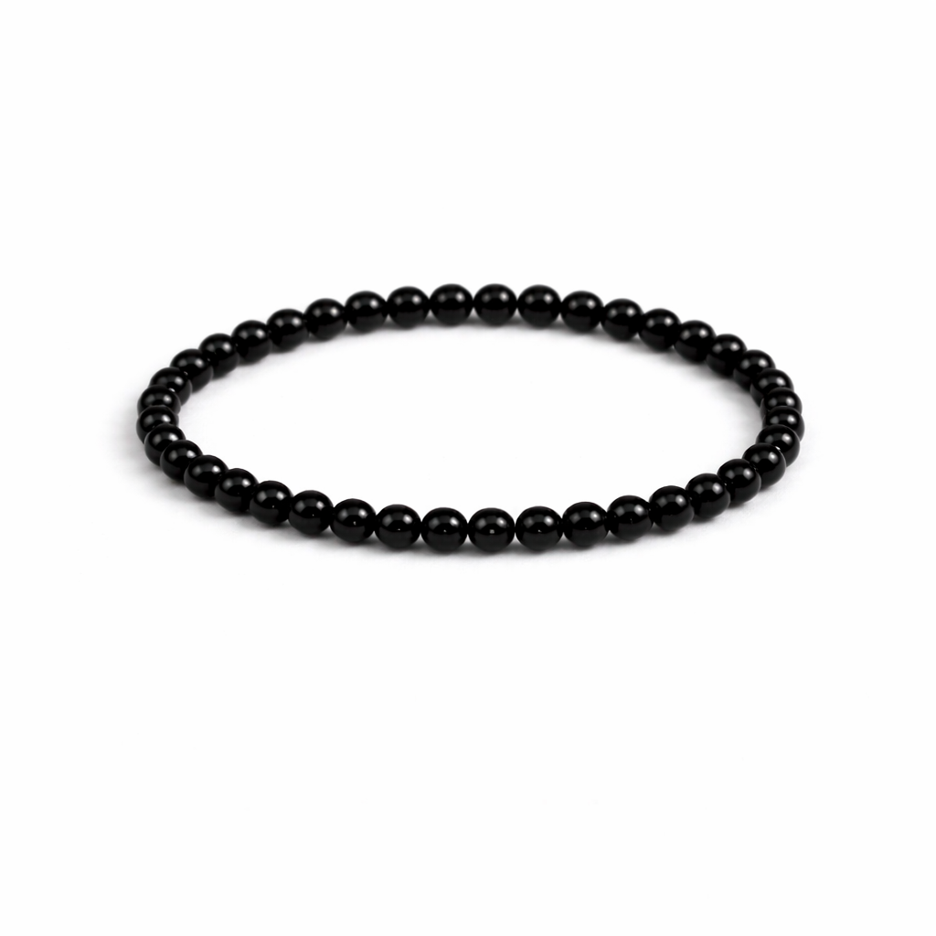 Black beaded bracelet on a white background