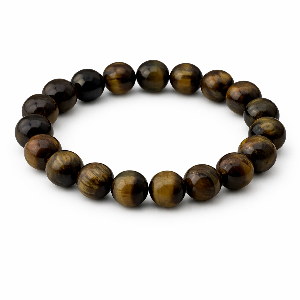 Brown beaded bracelet on a white background