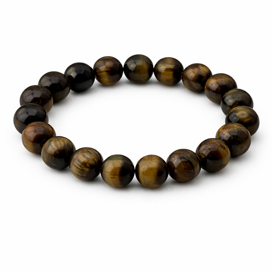 Brown beaded bracelet on a white background