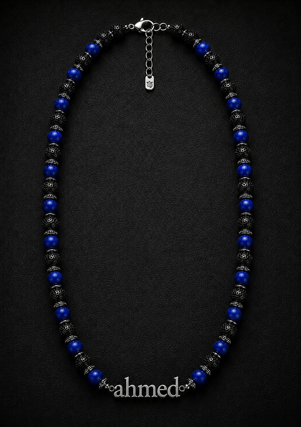 Lapis Lazuli & Black Lava Custom Name Necklace for Men